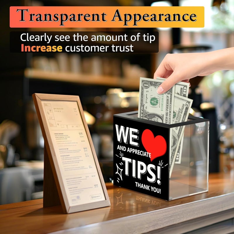Acfunique Tip Jar for Bartender Acrylic Tip Box for Money Suggestion Box Donation Jar Box 6 x 4 x 5 Inch Tip Jars Container Collection Box for Restaurant,Musicians,Driver,Bar - Image 4